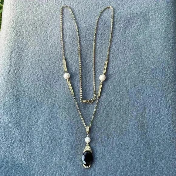 Marvella Black Gemstone with 3 Pearl and Diamond Like accents - Picture 2 of 5